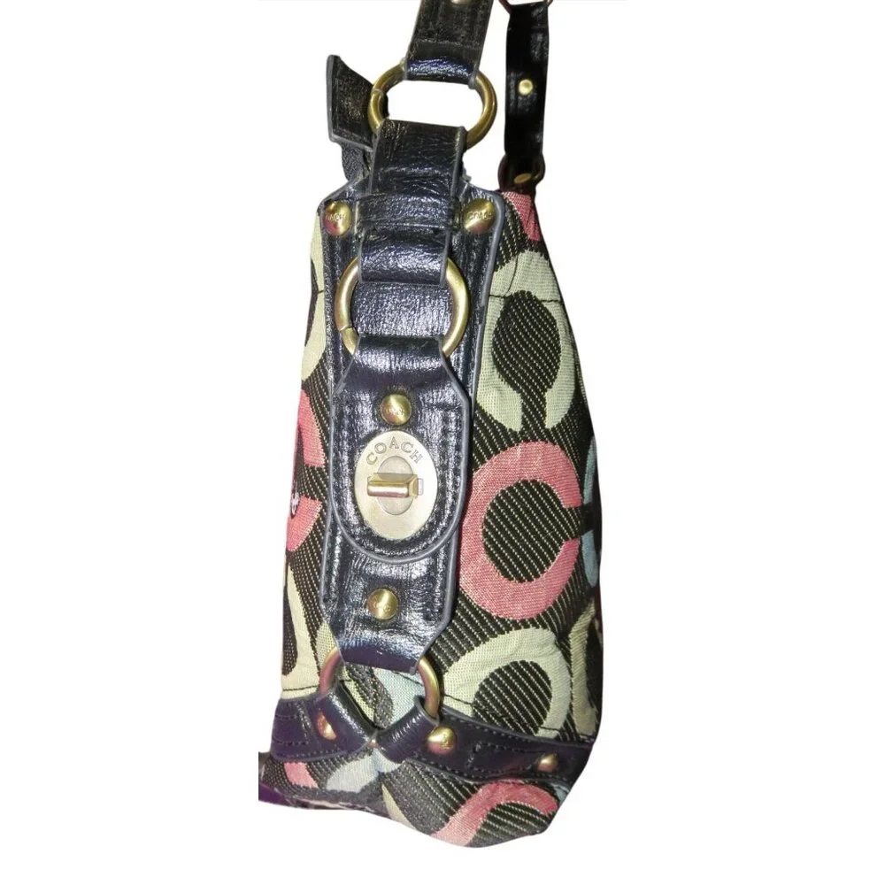 Coach Vintage Carly Multicolor Signature Monogram Canvas & Leather Hobo Bag